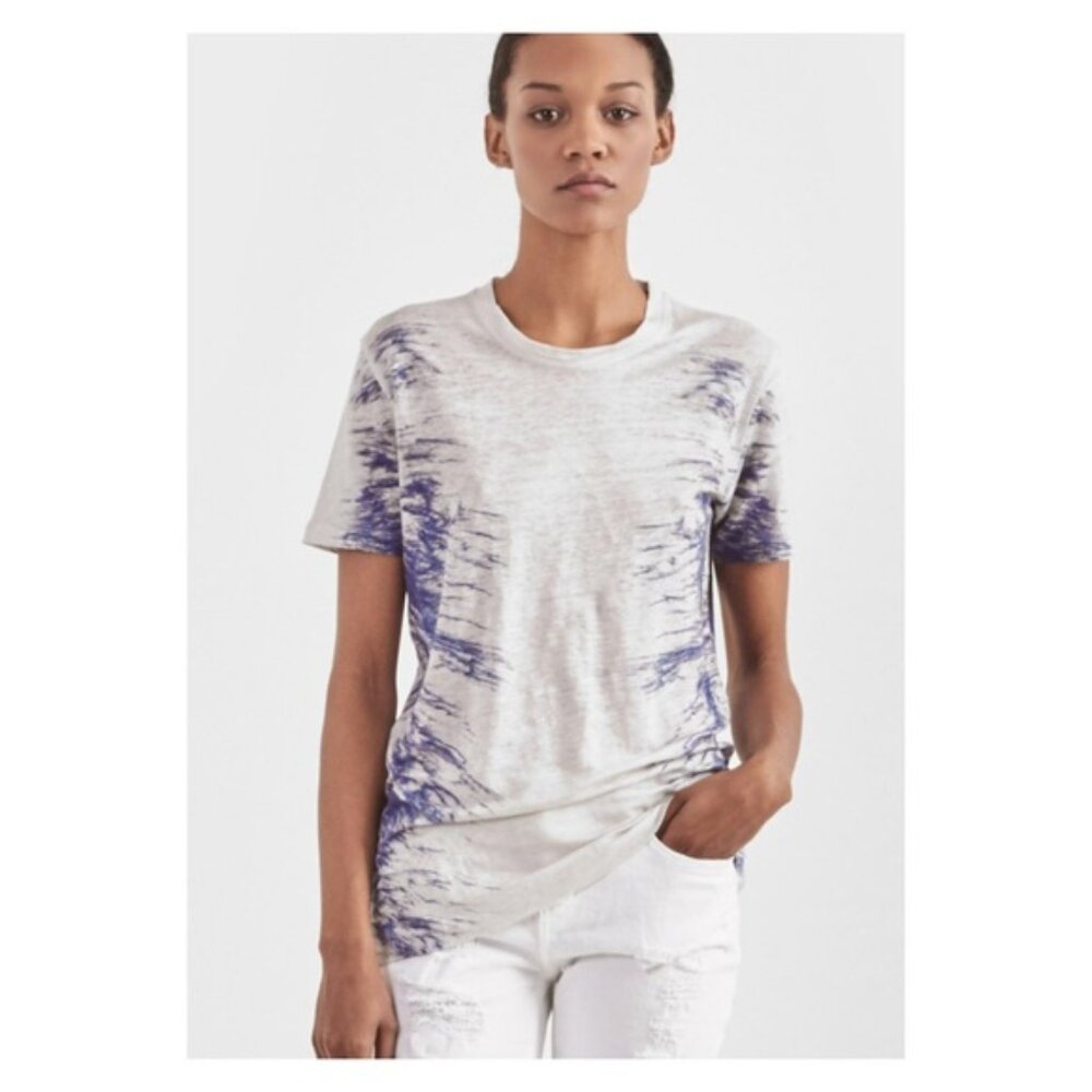 IRO Gella Linen Tie Dye Blue and Cream Short Sleeve Tee
